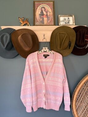 Vintage made in the USA Eddie Bauer Pink Cotton cottage core Knit Cardigan MED
